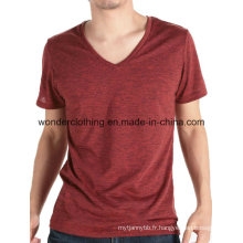 Polyester doux / coton plaine col V hommes T-shirt